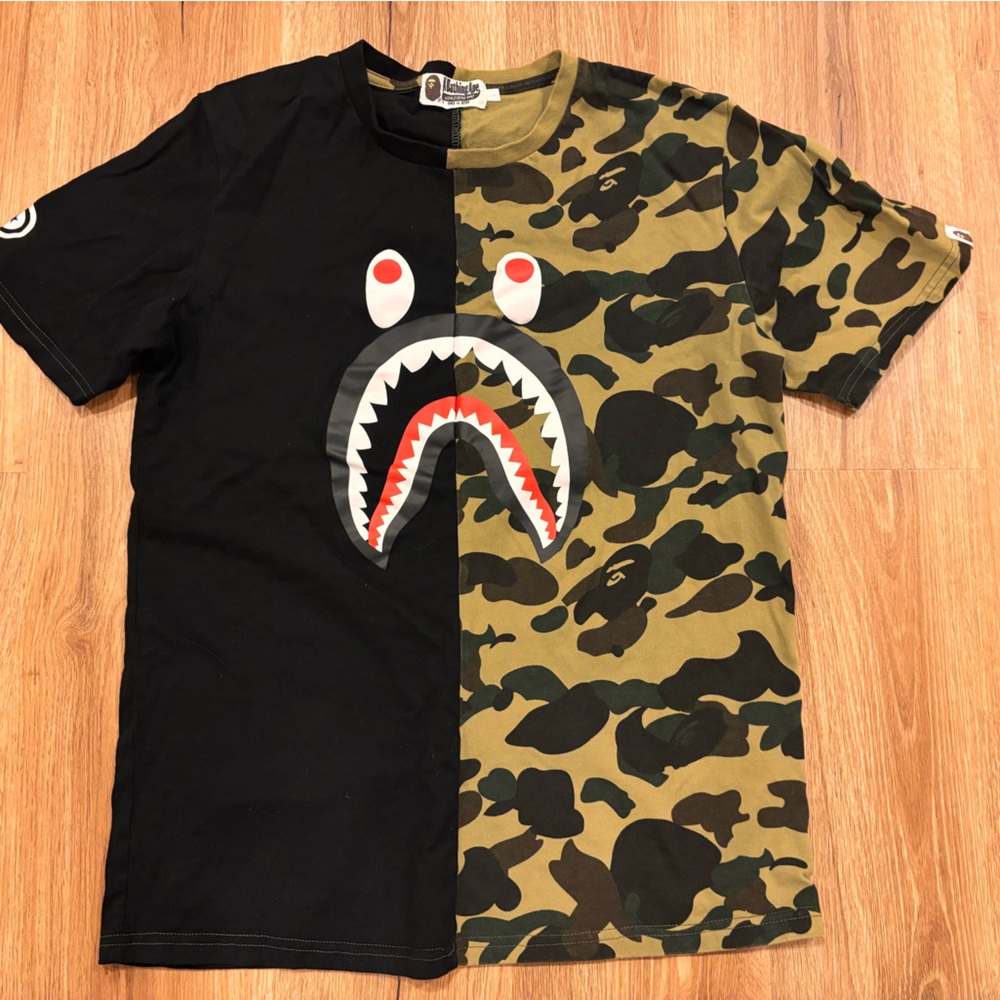 A Bathing Ape Black and Camouflage Short Sleeve Tee